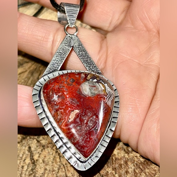 Deep Redish Brown Crazy Lace Agate Pendant 2 1/2” - Picture 12 of 16